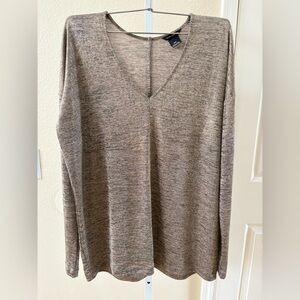 Club Monaco V Neck Metallic Long Sleeve Top in Gold - Size S
